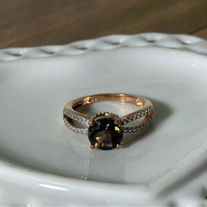 Smokey quartz gold over 925 Sterling silver women’s ring size 7